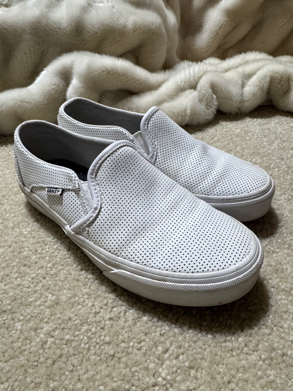 Vans White Perforated Leather Slip-On Loafers